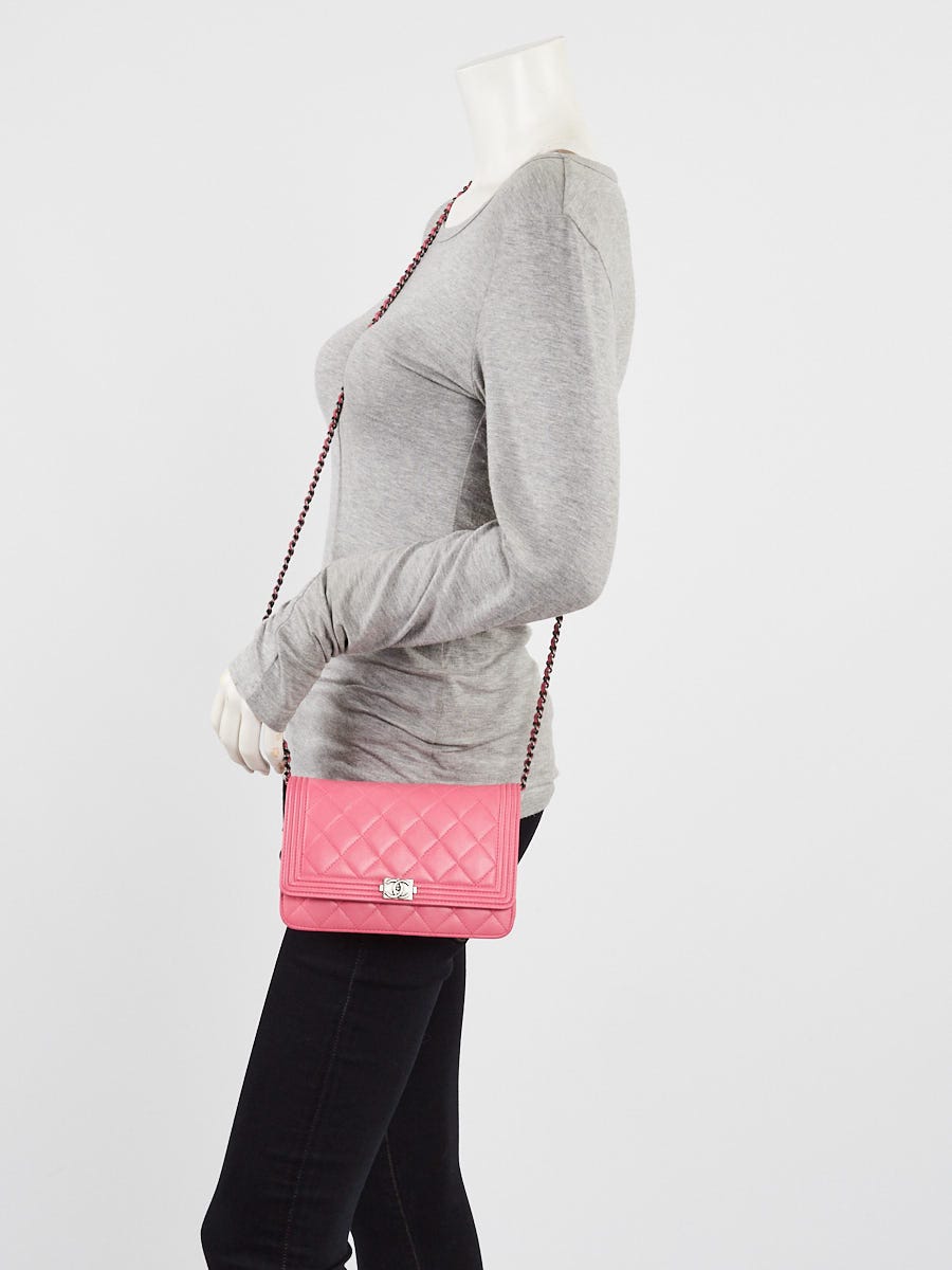 Chanel PInk Quilted Lambskin Leather Boy WOC Clutch Bag