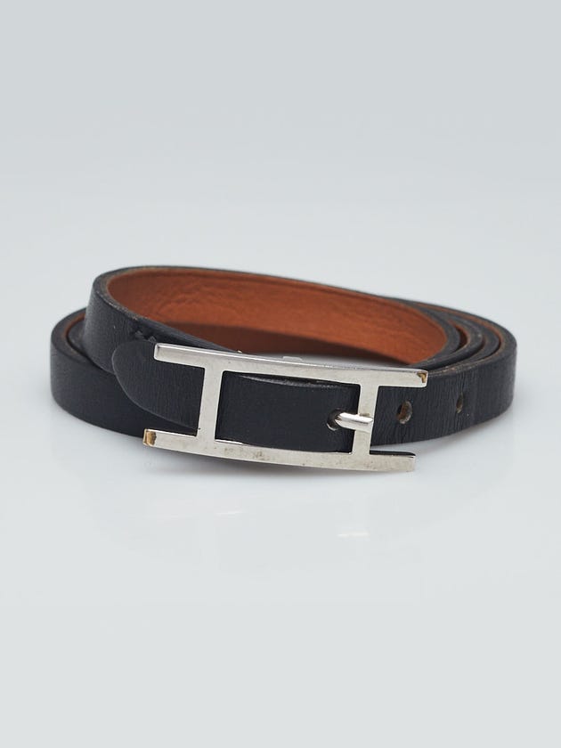 Hermes Black Leather Hapi Triple Tour Wrap Bracelet