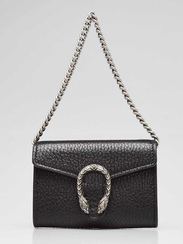 Gucci Black Pebbled Leather Dionysus Mini Card Holder On Chain Wallet