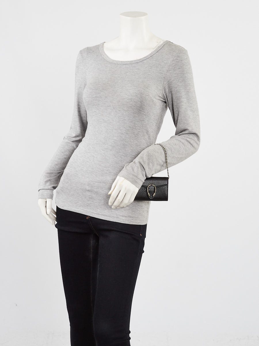 Gucci Black Pebbled Leather Dionysus Mini Card Holder On Chain Wallet