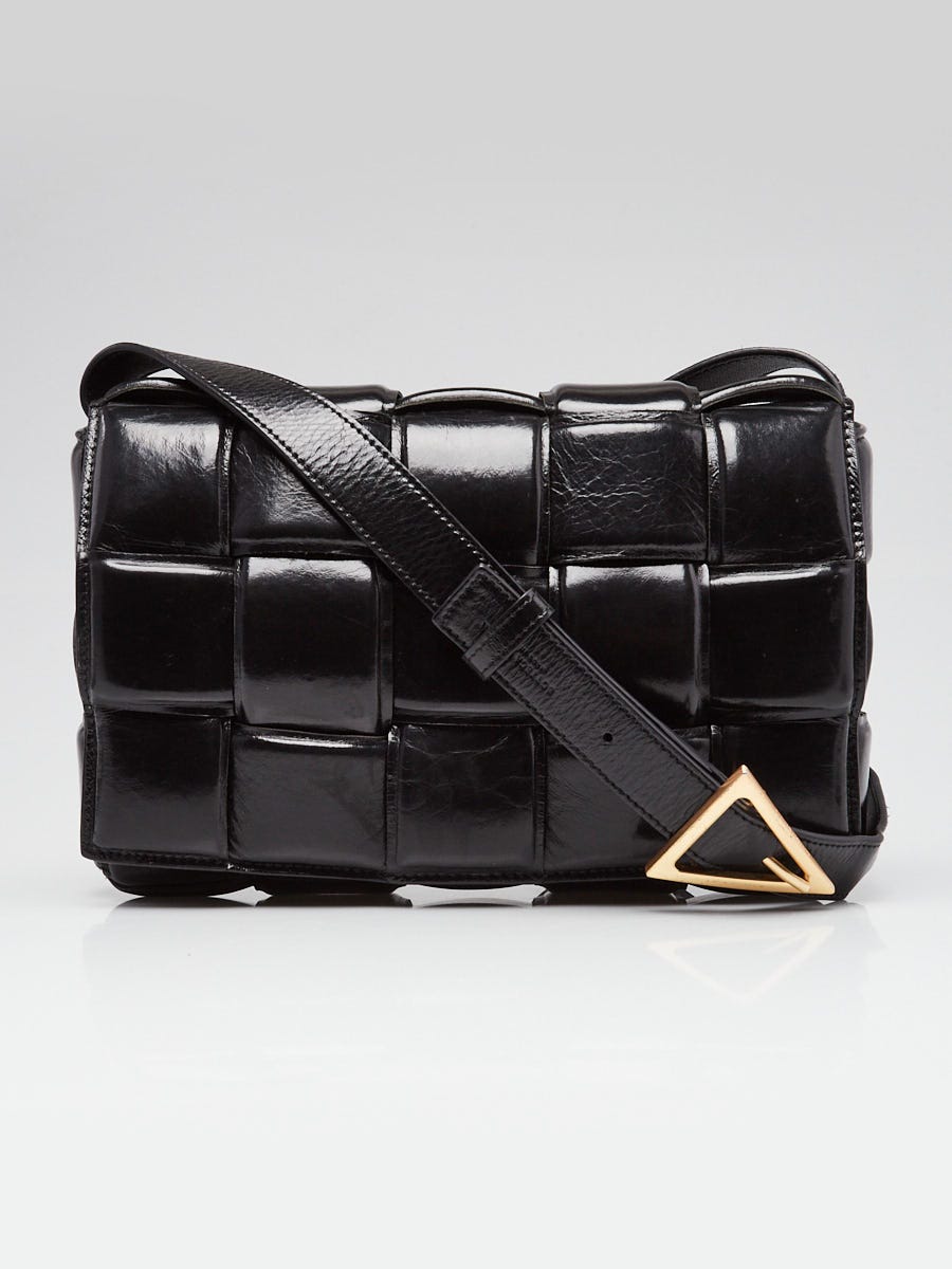 Bottega Veneta Black Nappa Shiny Leather Maxi Weave Padded