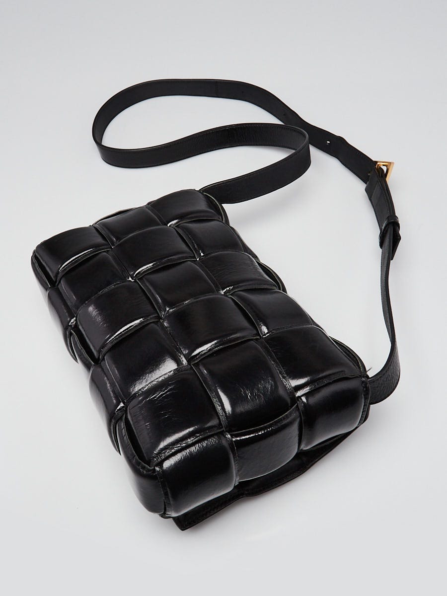 Bottega Veneta Black Nappa Shiny Leather Maxi Weave Padded Bottega Veneta Black Nappa Shiny Leather Maxi Weave Padded
