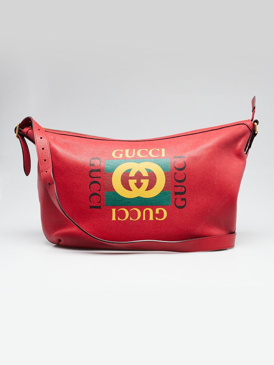 Gucci Red Pebbled Leather Logo Print Half Moon Hobo Bag