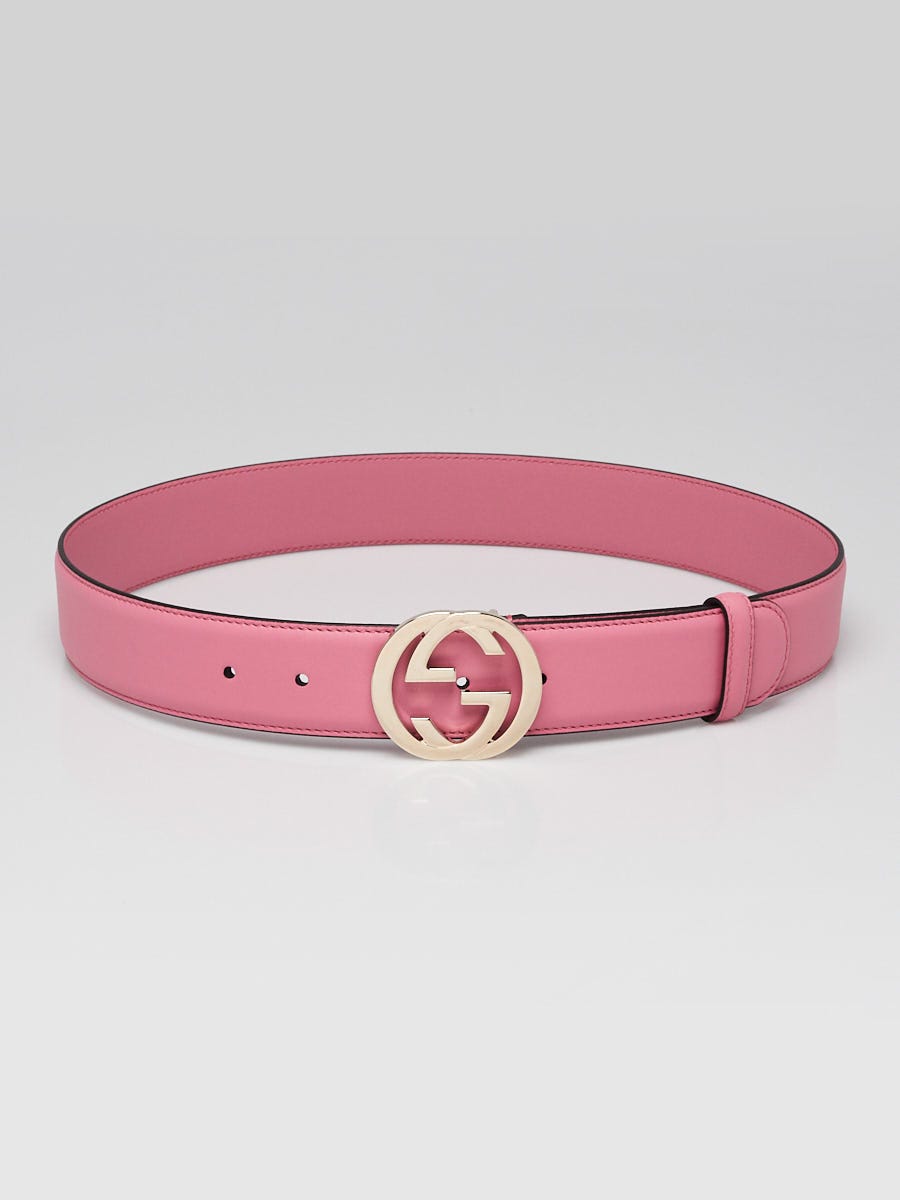 Gucci Pink Leather Interlocking G Buckle Belt Size 80/32