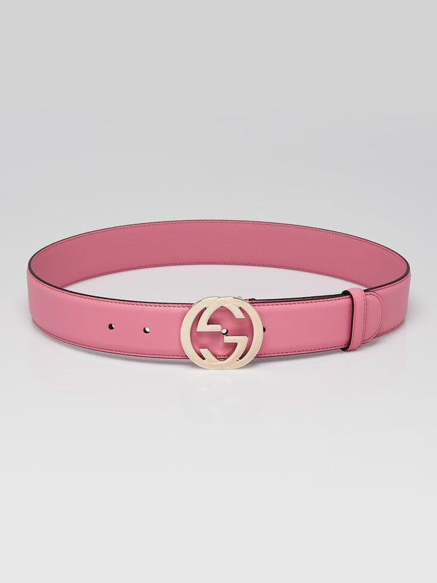 Gucci Pink Leather Interlocking G Buckle Belt Size 80/32