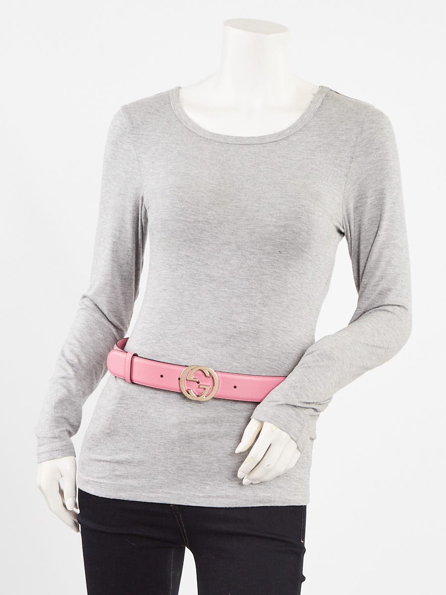 Gucci Pink Leather Interlocking G Buckle Belt Size 80/32