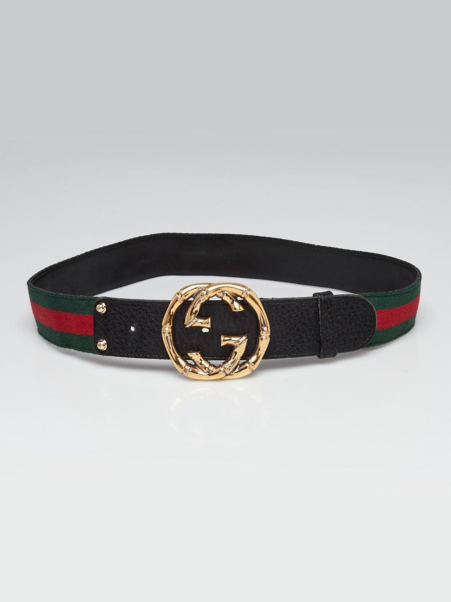 Gucci Red/Green Canvas and Leather Web Bamboo Double G Belt