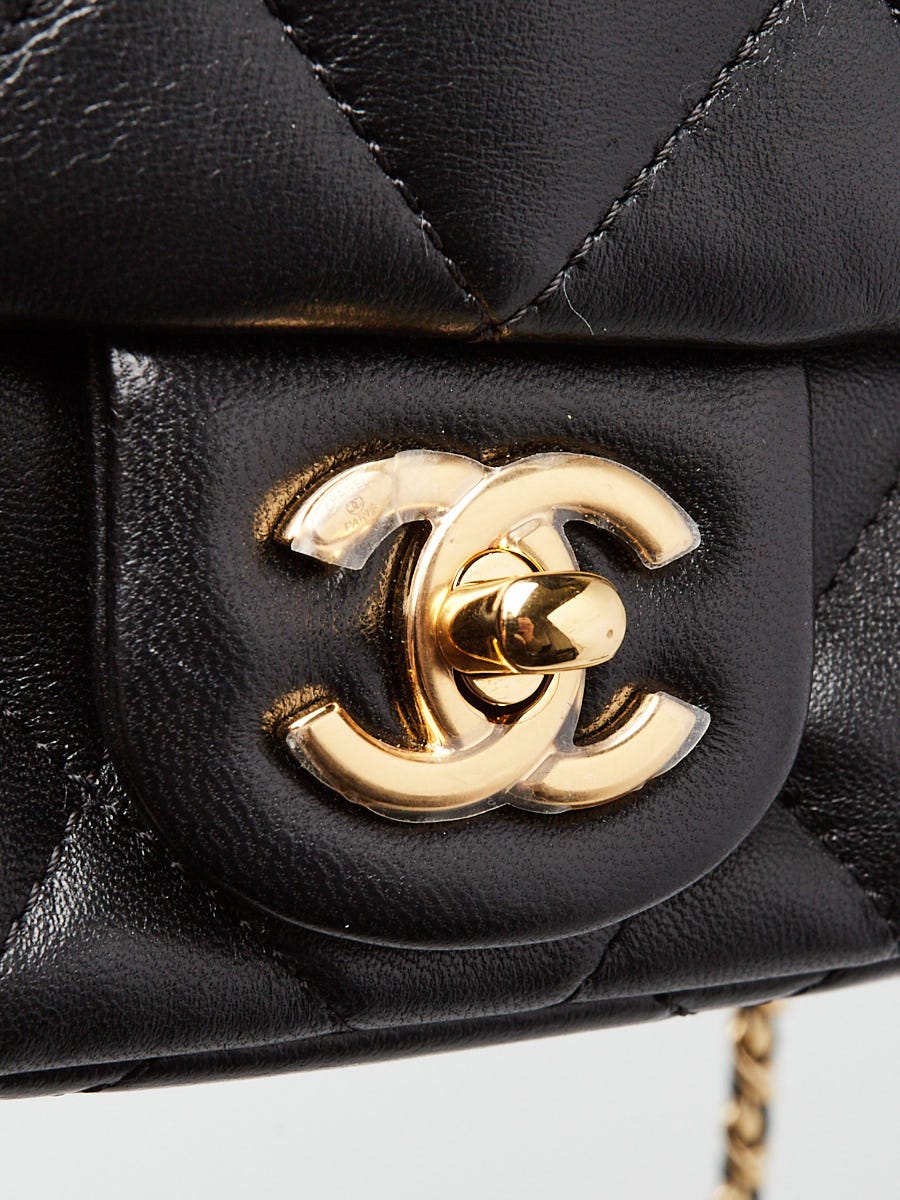 シャネル CHANEL ゴールド金具レザーエスパドリーユ ブラック 37 Chanel Black Quilted Lambskin Leather Resin Top Handle Flap Phone
