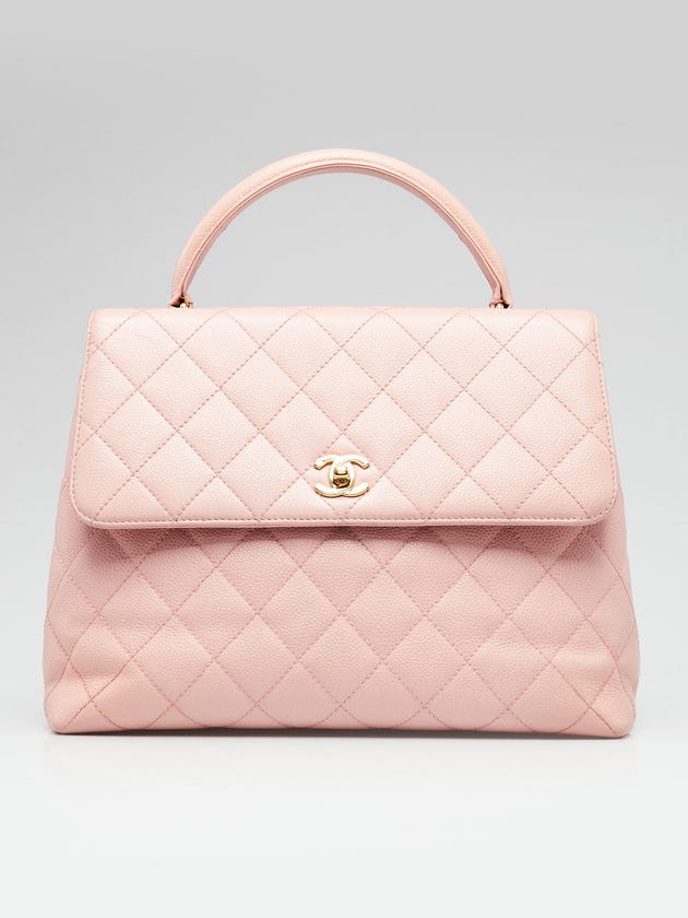 Chanel Pink Quilted Caviar Leather Kelly Top Handle Bag