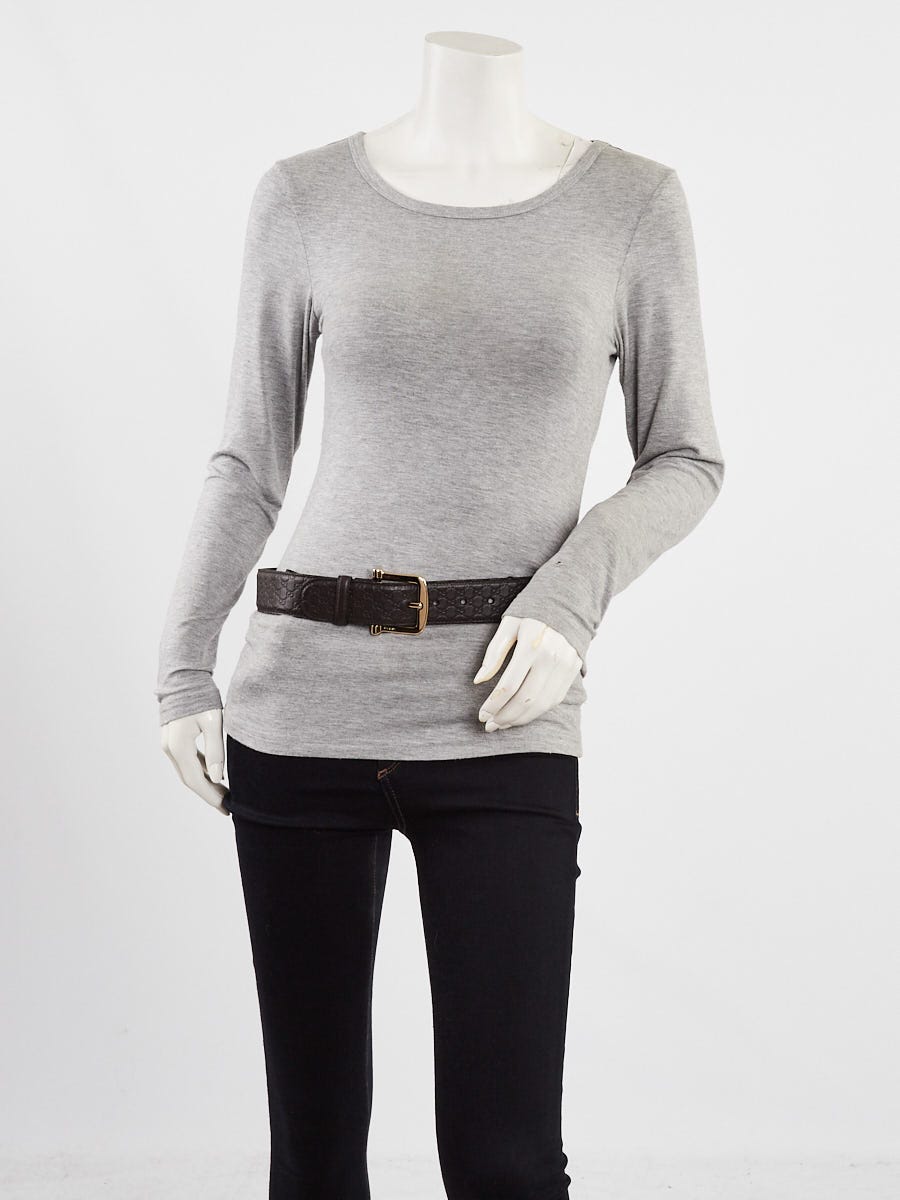 Gucci Brown Leather Micro Guccissima Embossed Belt Size 80/32