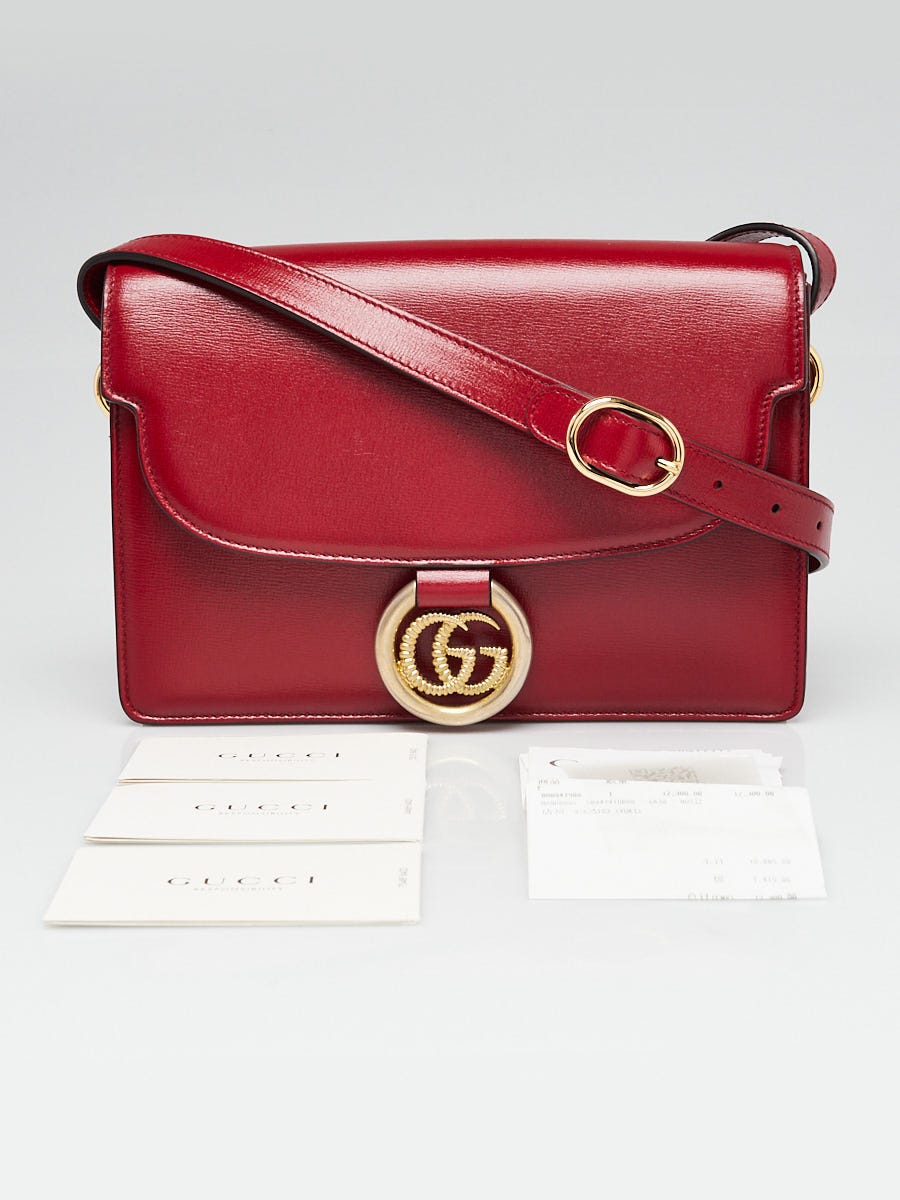 GUCCI グッチ 赤レザー 6リング スケジュール帳 GGロゴ Gucci Red Grained Leather GG Ring Shoulder Bag | Yoogi's Closet