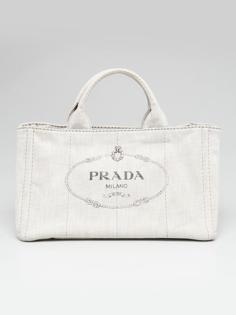 Prada Grey Canapa Denim Logo-Print Medium Tote Bag BN1877