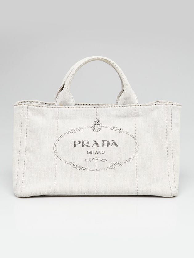 Prada Grey Canapa Denim Logo-Print Medium Tote Bag BN1877