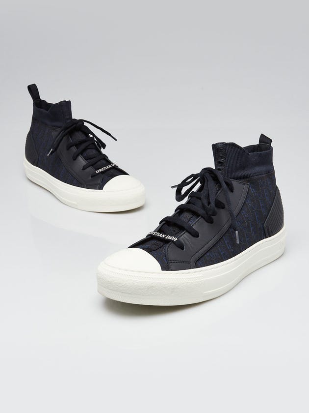 Christian Dior Deep Blue Oblique Knit Fabric High Top Walk'N'Dior Sneakers Size 9.5/40