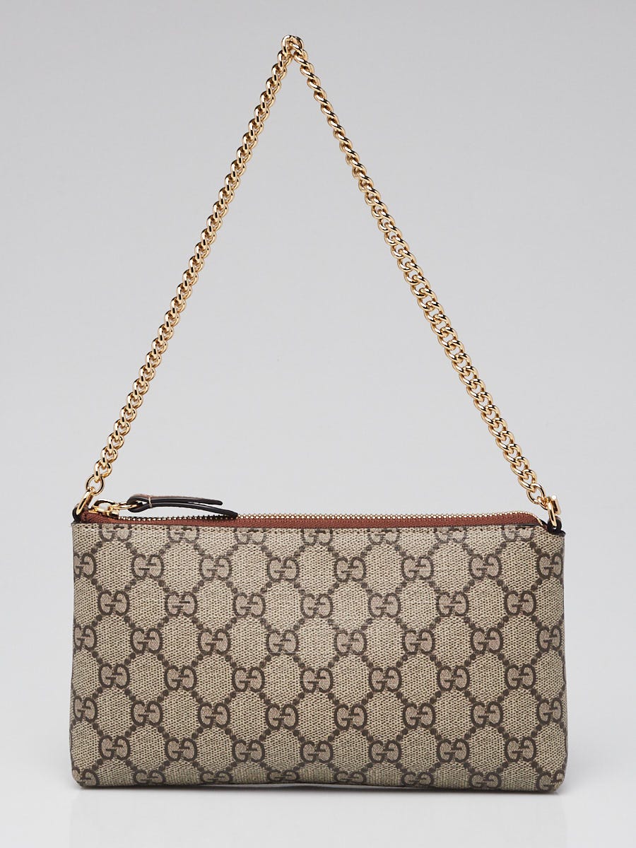 Gucci Beige GG Supreme Coated Canvas Wristlet Wallet on Chain