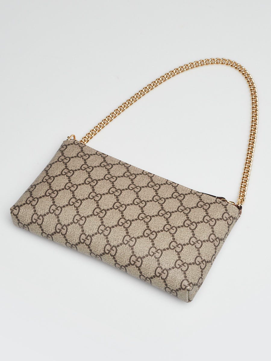 Gucci Beige GG Supreme Coated Canvas Wristlet Wallet on Chain