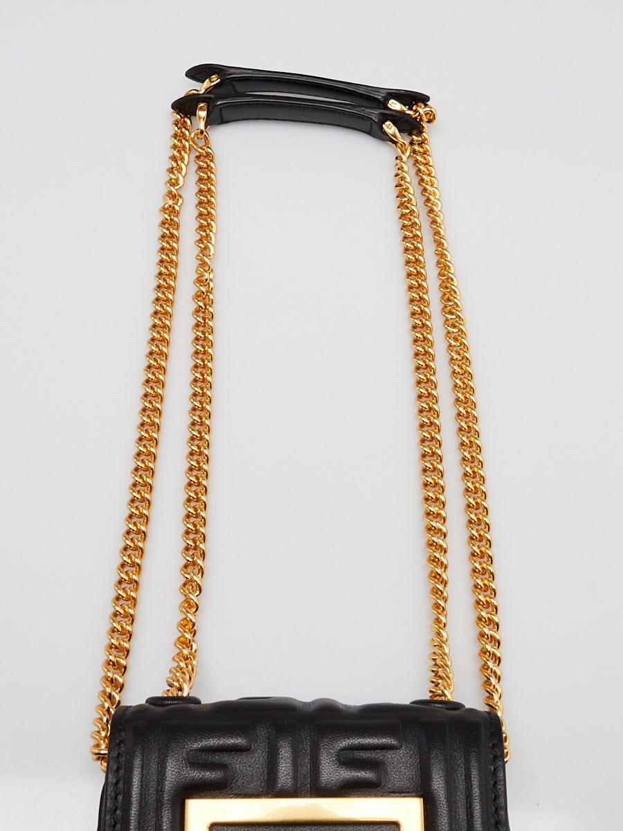 Fendi Black Embossed Stitched Leather Nano Baguette Chain