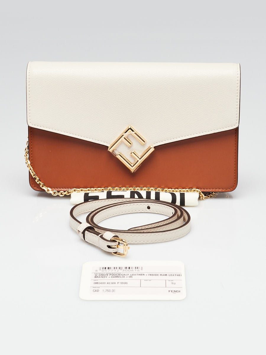 Fendi Brown/White Leather FF Diamonds Continental Wallet On Chain