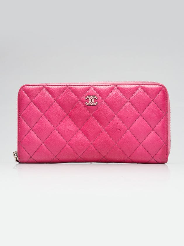 Chanel Pink Quilted Caviar Leather L-Gusset Zip Wallet