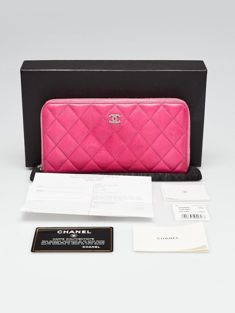 Chanel Pink Quilted Caviar Leather L-Gusset Zip Wallet