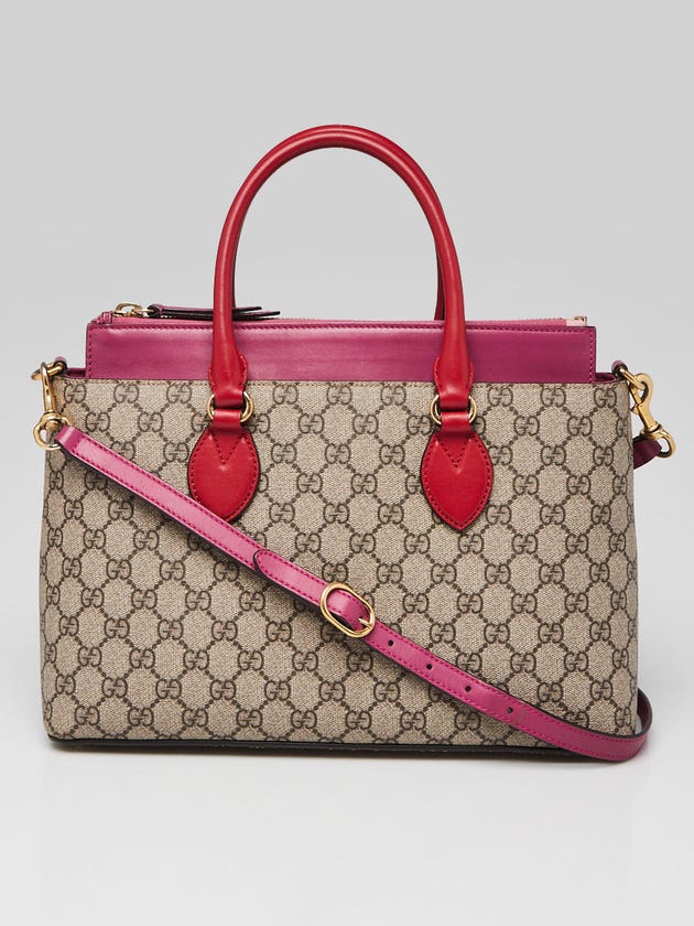 Gucci Beige/Ebony/Pink GG Supreme Coated Canvas and Leather Small Tote Bag