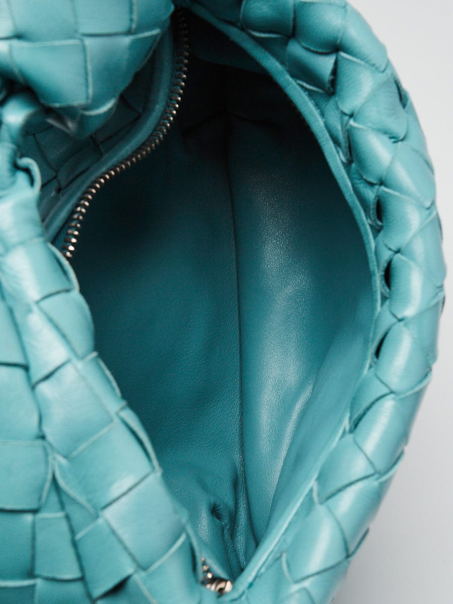 Bottega Veneta Teal Intrecciato Woven Leather Small Jodie