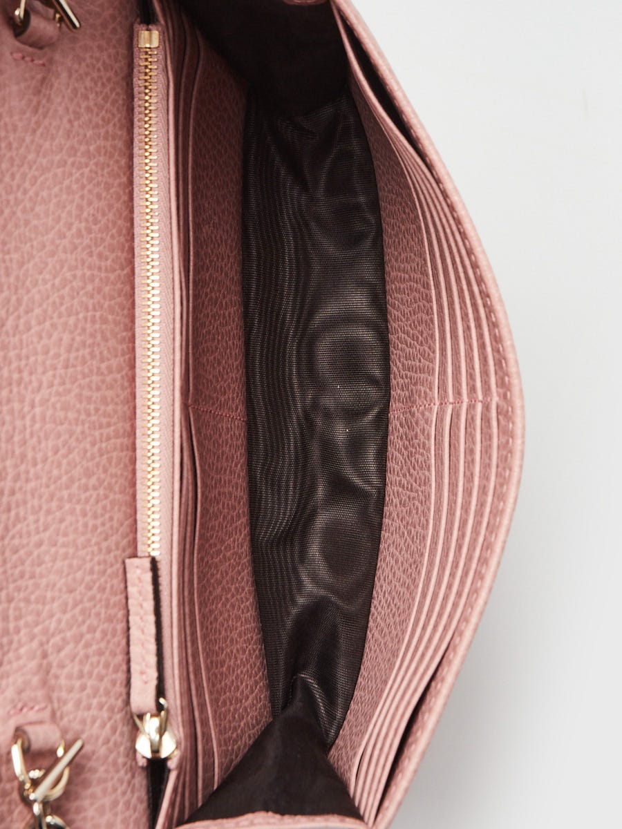 Gucci Pink Pebbled Leather Interlocking G Wallet on Chain