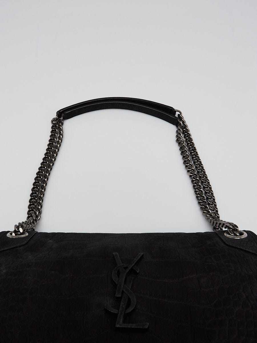 Yves Saint Laurent Black Croc Embossed Nubuck Medium Nikki Yves Saint Laurent Black Croc Embossed Nubuck Medium Nikki