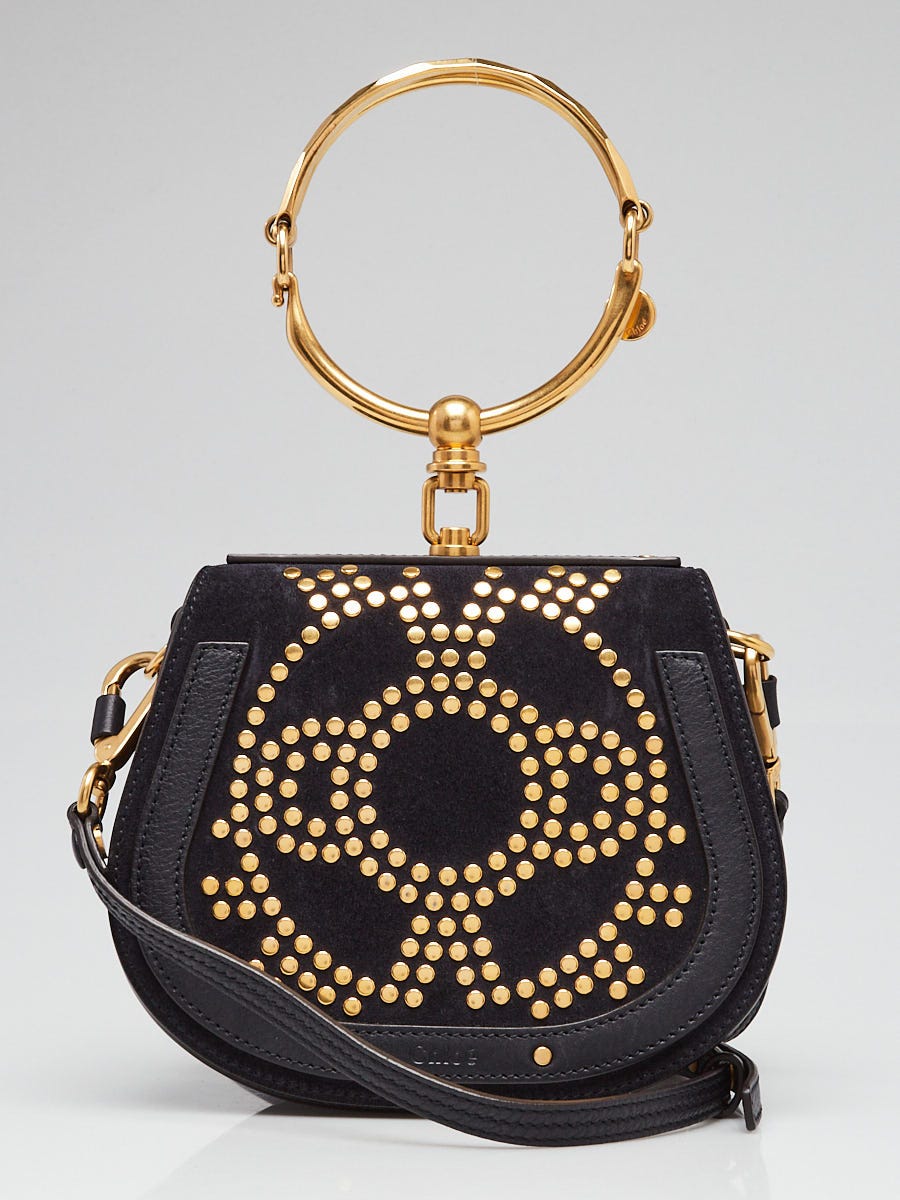 Chloe Black Suede and Leather Small Studded Nile Bracelet Bag
