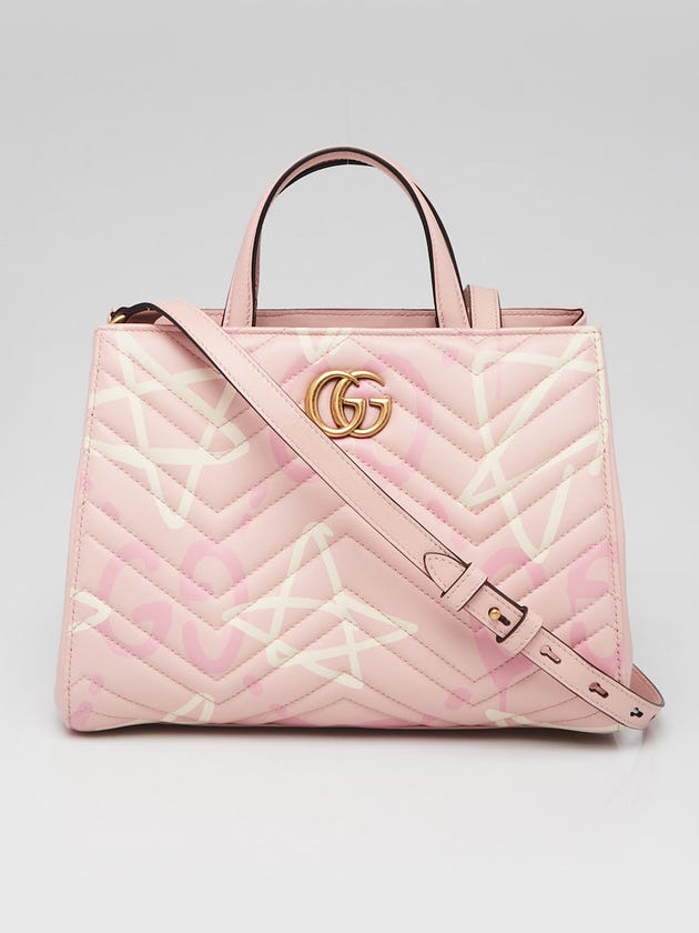 Gucci Pink Quilted Leather Marmont Ghost Top Handle Small Satchel Bag