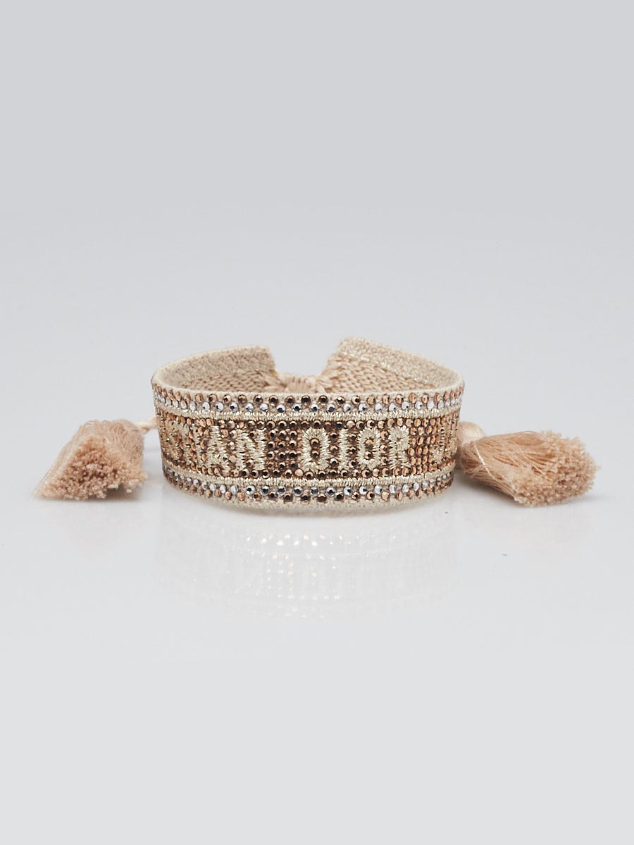 Christian Dior Beige Cotton Crystal J'Adior Embroidered Bracelet