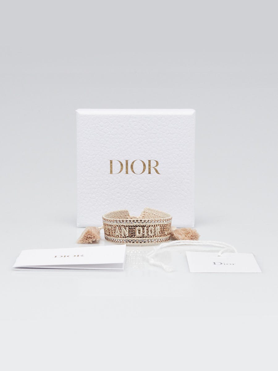 Christian Dior Beige Cotton Crystal J'Adior Embroidered Bracelet