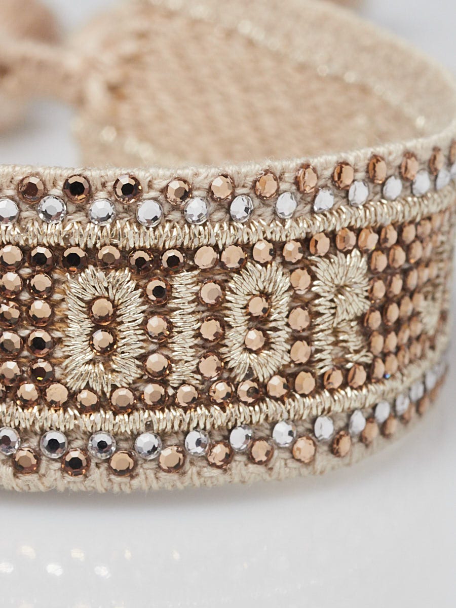 Christian Dior Beige Cotton Crystal J'Adior Embroidered Bracelet