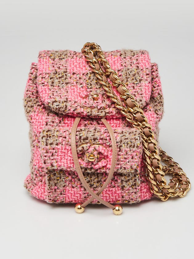 Chanel Pink/Brown Tweed Elegant Chain Backpack Bag