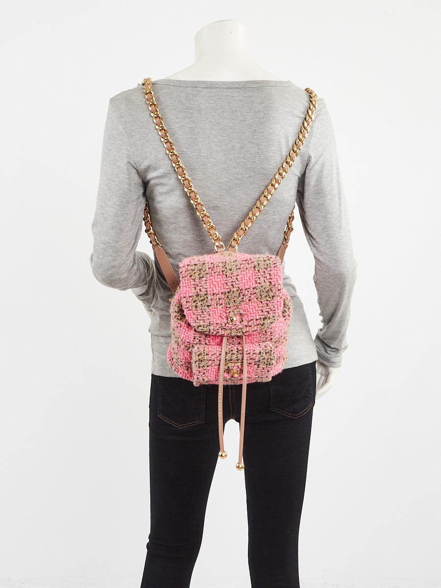 Chanel Pink/Brown Tweed Elegant Chain Backpack Bag