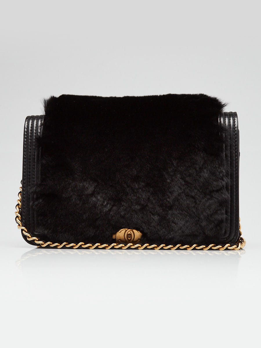 Chanel Black Orlyag Fur and Leather Boy WOC Clutch Bag