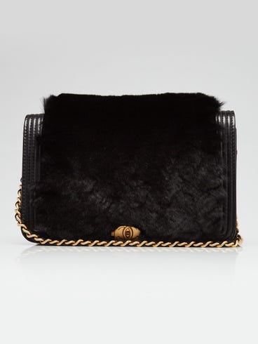 Chanel Black Orlyag Fur and Leather Boy WOC Clutch Bag