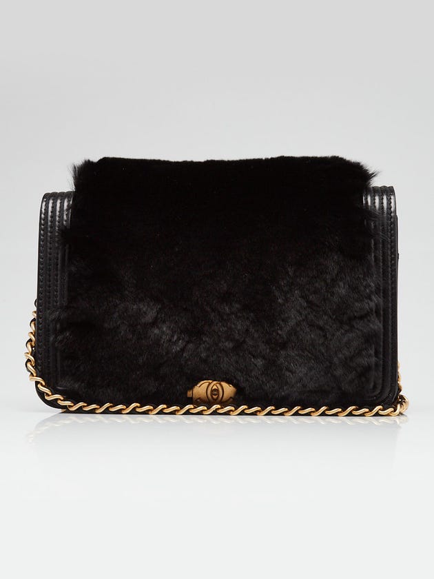 Chanel Black Orlyag Fur and Leather Boy WOC Clutch Bag