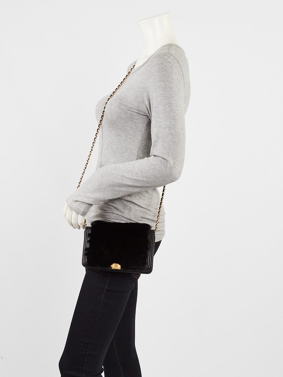 Chanel Black Orlyag Fur and Leather Boy WOC Clutch Bag