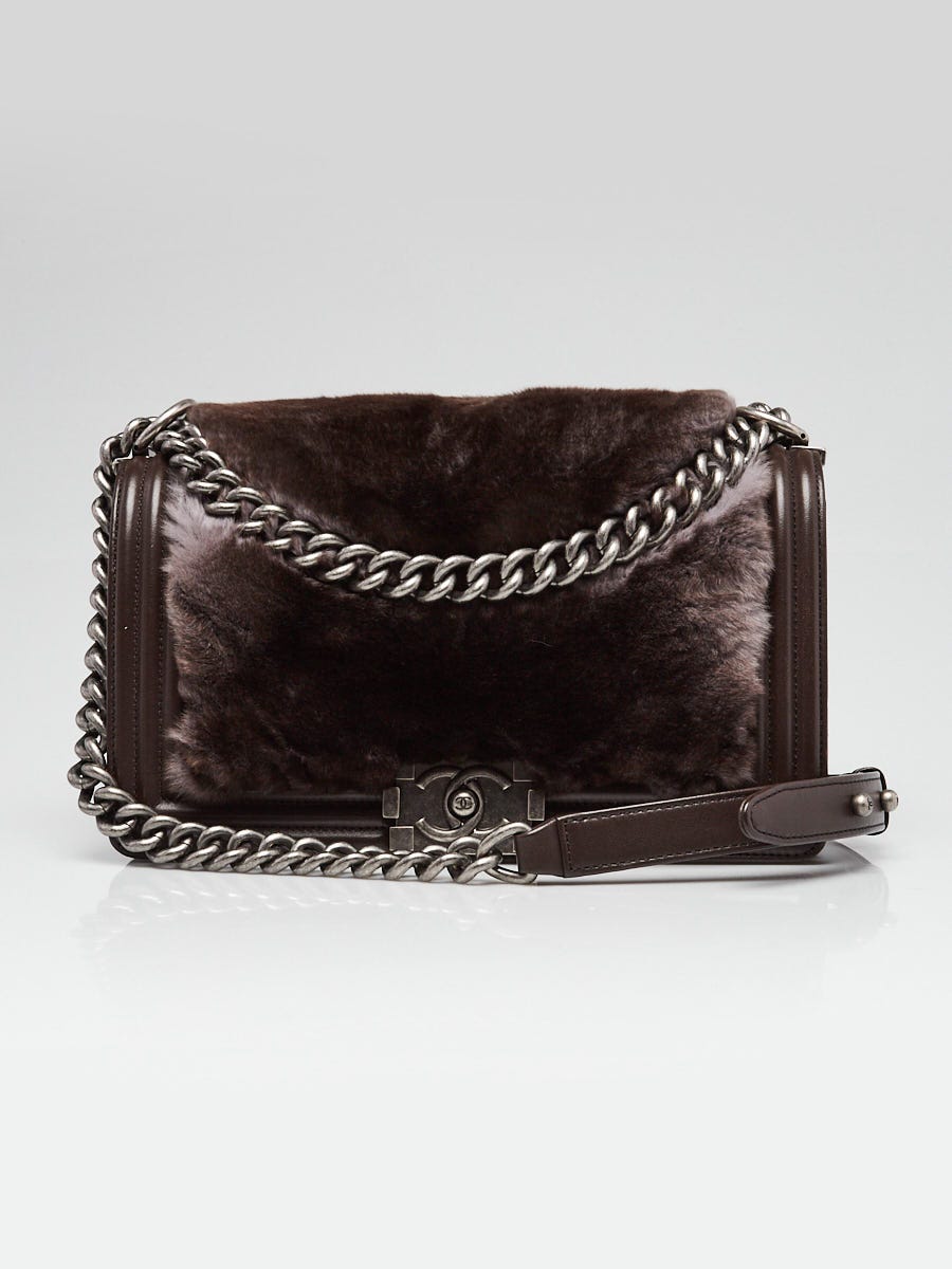 Chanel Brown Orlyag and Leather Medium Boy Bag