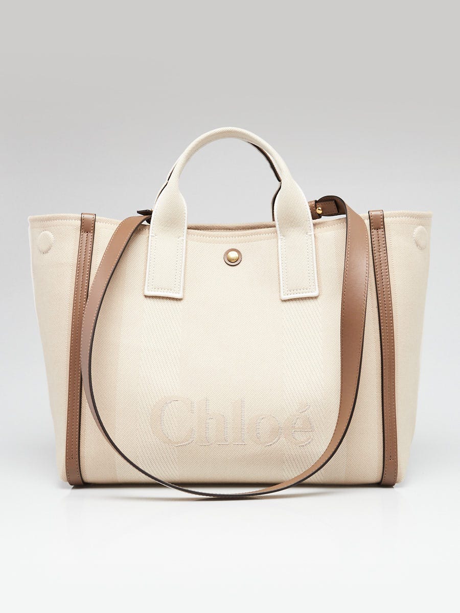 Chloe Vegetal Beige Canvas/Leather Medium Carry Tote Bag | Yoogi's