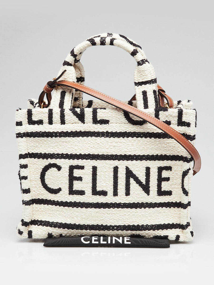 Celine White/Black Canvas Fabric Cabas Thais Small Tote Bag