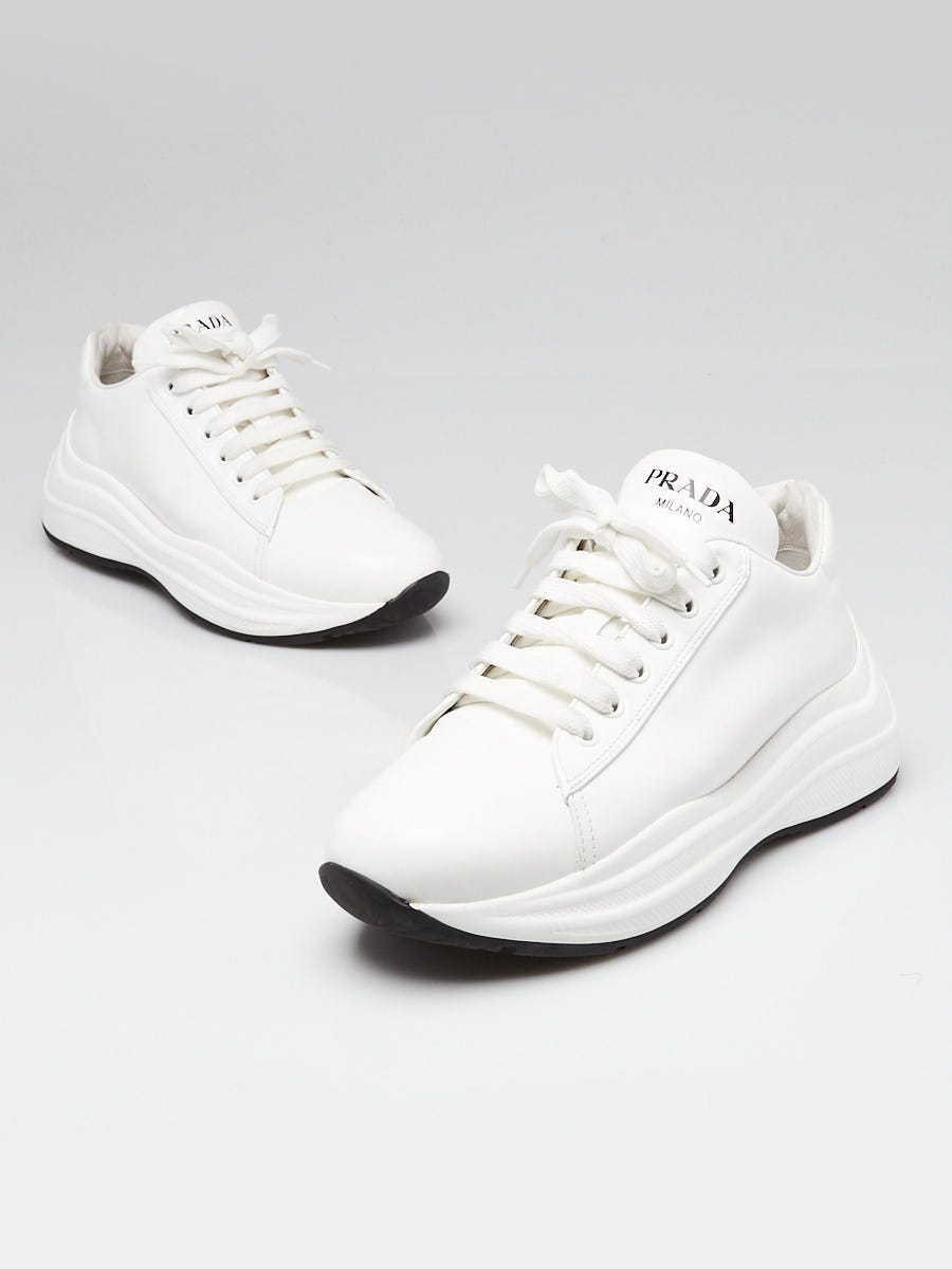 スニーカー Prada White Leather Lace-Up Shoes Prada White Leather Lace Up Sneakers Size 7/37.5 | Yoogi's