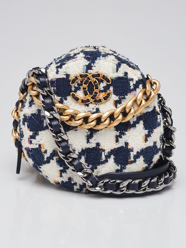 Chanel Blue/White Tweed Chanel 19 Round Clutch Bag