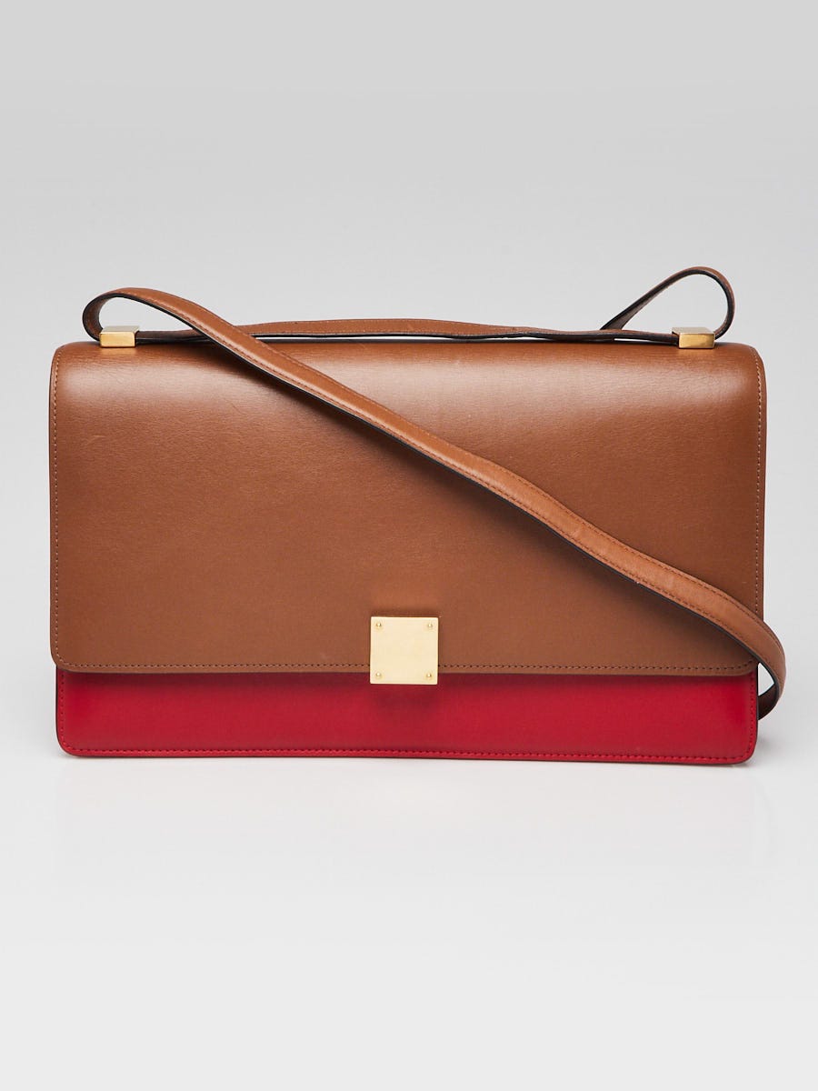 Celine Camel Bicolor Calfskin Leather Medium Case Bag