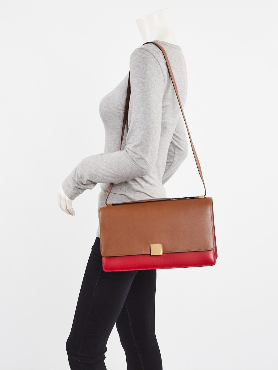 Celine Camel Bicolor Calfskin Leather Medium Case Bag