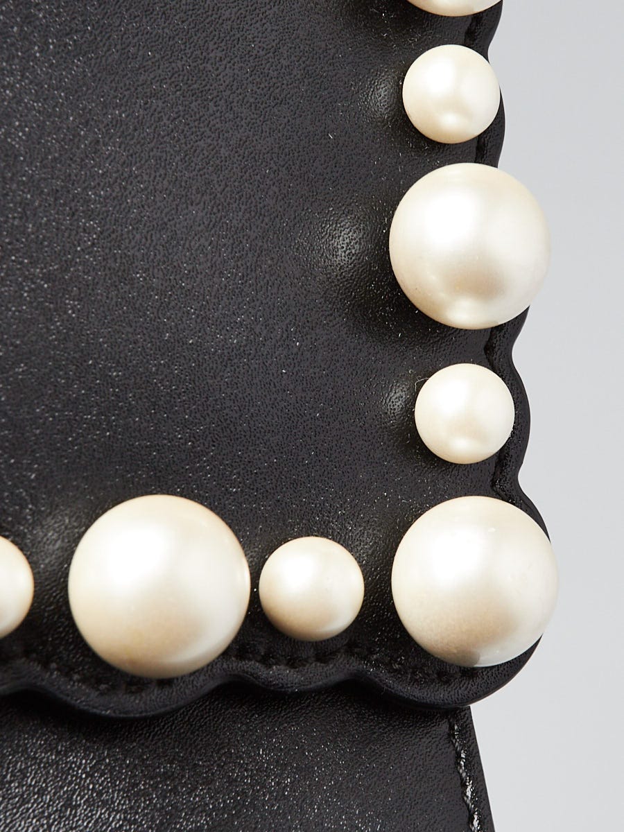 Fendi Black Scalloped Leather and Pearls Mini I Kan Chain