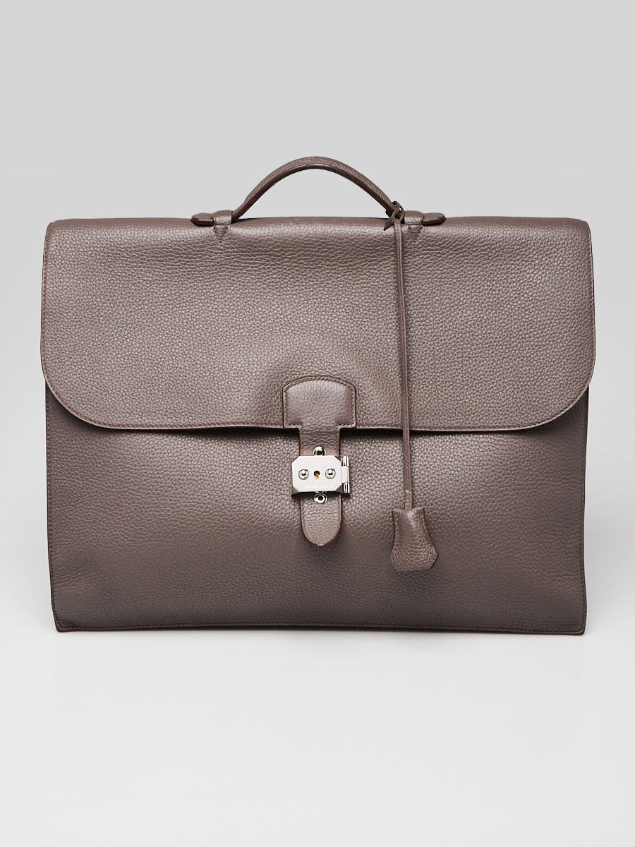 Hermes 38cm Gris Tourterelle Togo Leather Palladium Plated Sac a Depeches Briefcase Bag