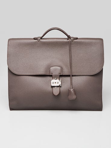 Hermes 38cm Gris Tourterelle Togo Leather Palladium Plated Sac a Depeches Briefcase Bag