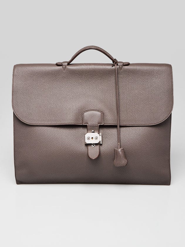 Hermes 38cm Gris Tourterelle Togo Leather Palladium Plated Sac a Depeches Briefcase Bag